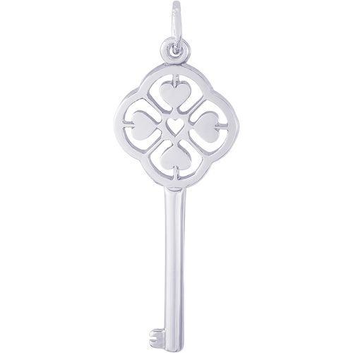 Large Key 4 Heart Charm Silver - 10-8408