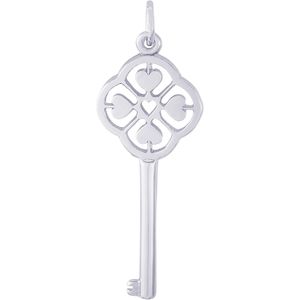 Large Key 4 Heart Charm White Gold - 10-8408