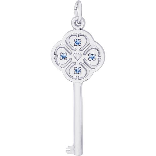 Large Key 4 Heart December Charm Silver - 10-8410-12