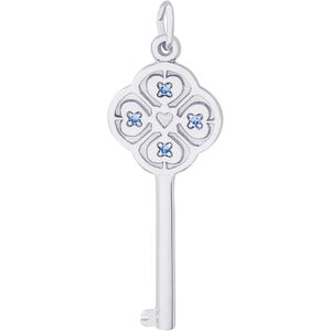 Large Key 4 Heart December Charm Silver - 10-8410-12