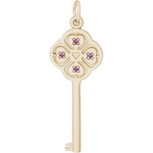 Large Key 4 Heart Feb Charm Gold Plated - 10-8410-2
