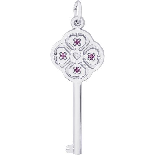 Large Key 4 Heart Feb Charm Silver - 10-8410-2