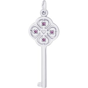 Large Key 4 Heart Feb Charm White Gold - 10-8410-2