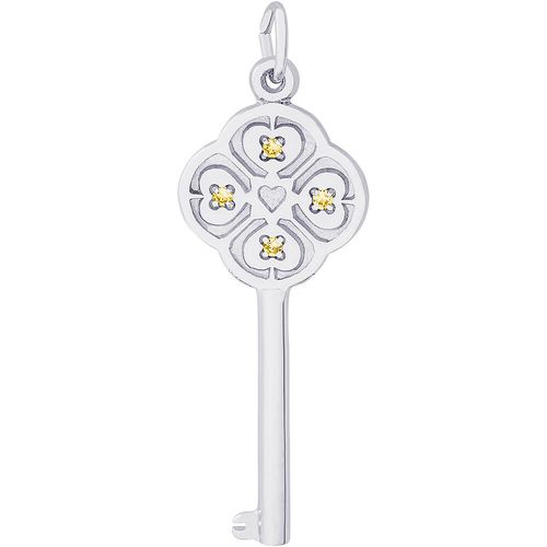 Large Key 4 Heart November Charm White Gold - 10-8410-11