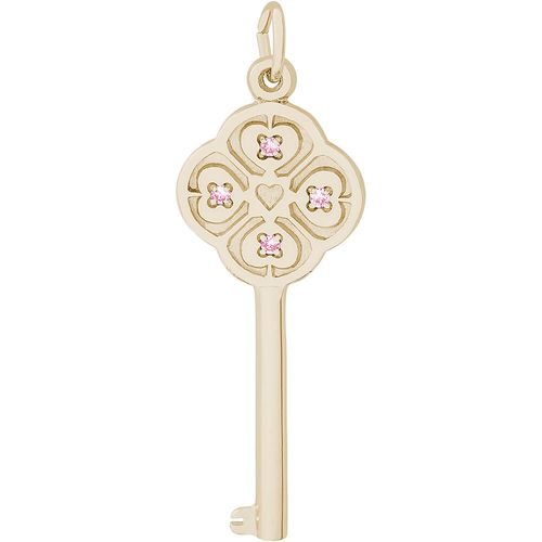 Large Key 4 Heart October Charm Gold Plated - 10-8410-10