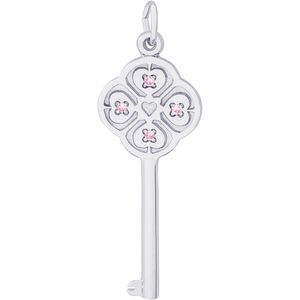 Large Key 4 Heart October Charm Silver - 10-8410-10