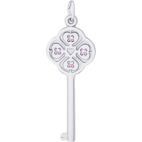Large Key 4 Heart October Charm White Gold - 10-8410-10