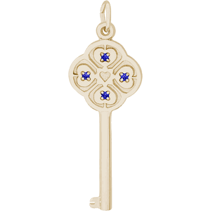 Large Key 4 Heart September Charm 14K Gold - 10-8410-9