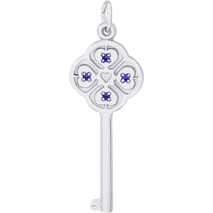 Large Key 4 Heart September Charm White Gold - 10-8410-9