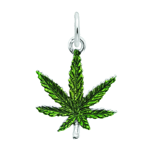 Rembrandt Marijuana Leaf -  Painted Charm - 14K White Gold - 10-4969-1-14KW