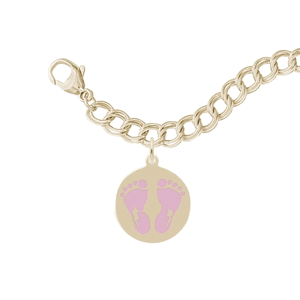 Rembrandt Painted Baby Feet Disc Bracelet Set Pink Bracelet - Gold Plated - 27-1019-17-GP
