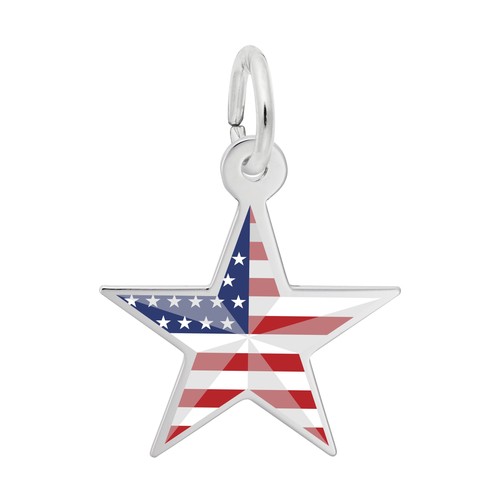 Rembrandt Painted USA 250 - Stars & Stripes Star Charm 14k White Gold - 10-1225-0-14kw