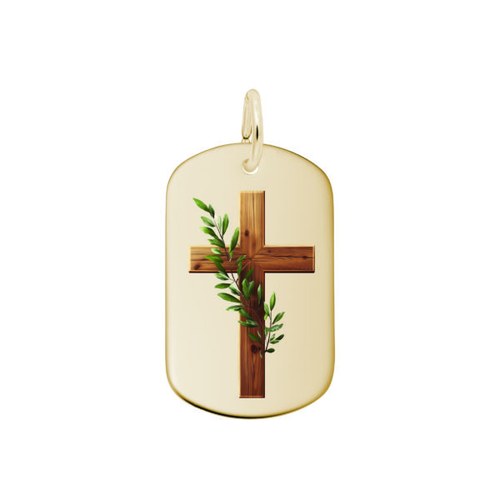 Rembrandt Painted Wooden Cross - 6564 Charm - Gold Plated - 10-1188-0-GP