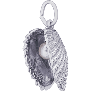 Shell With Pearl Charm White Gold - 10-0552
