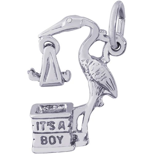 Stork Boy Charm White Gold - 10-1251