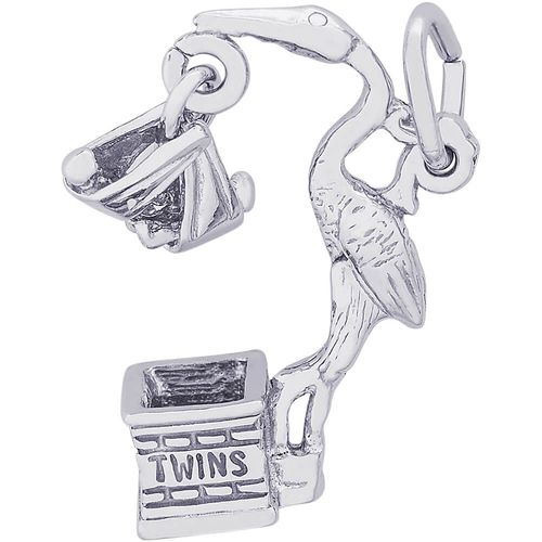 Stork Twins Charm White Gold - 10-7758