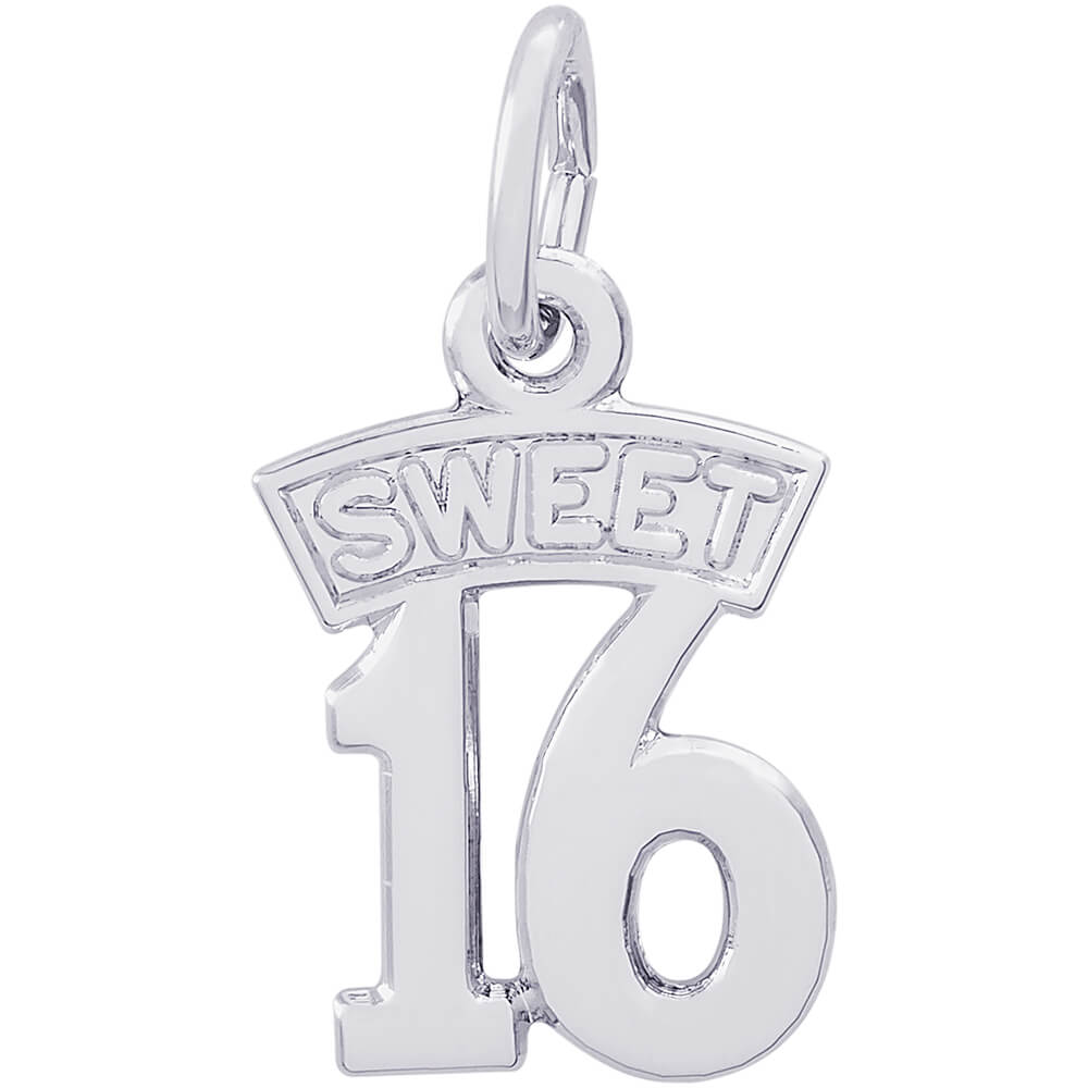 Sterling Silver Sweet 16 Cursive Charm Necklace – 925 Box Chain, No Stone
