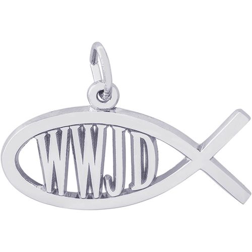 WWJD Fish Charm White Gold - 10-3582
