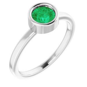 Rhodium-Plated Sterling Silver 5.5 mm Round Emerald Ring - 71806:6423:P