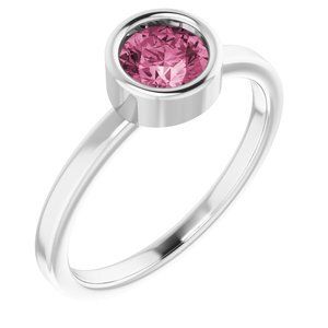 Rhodium-Plated Sterling Silver 5.5 mm Round Pink Tourmaline Ring - 71806:6426:P