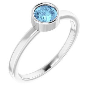 Rhodium-Plated Sterling Silver 5 mm Round Aquamarine Ring - 71806:6048:P