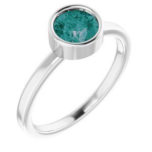 Rhodium-Plated Sterling Silver 6 mm Round Imitation Alexandrite Ring - 71806:633:P