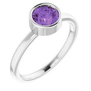 Rhodium-Plated Sterling Silver 6 mm Round Imitation Amethyst Ring - 71806:629:P