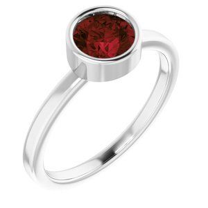Rhodium-Plated Sterling Silver 6 mm Round Imitation Garnet Ring - 71806:628:P