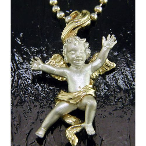 Ribbon Angel Pendant - Sterling Silver and 14K Gold  - SD-SGP522