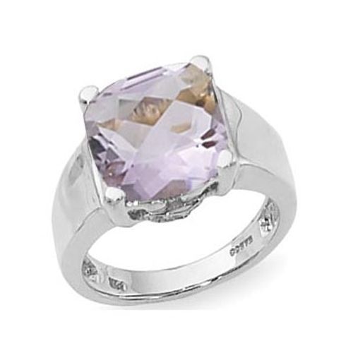 Rose De France & Diamond Ring - Sterling Silver Size 7