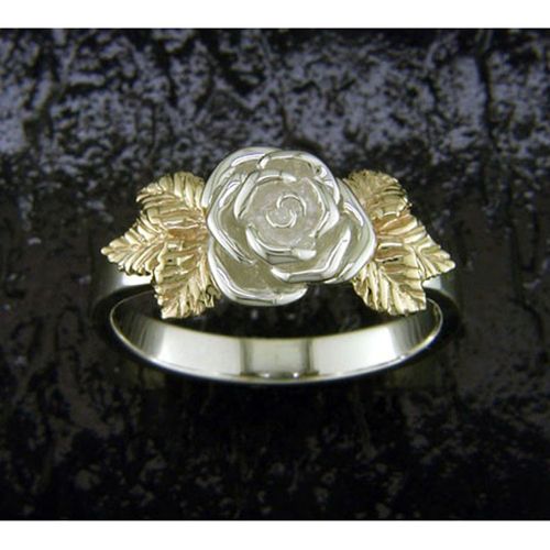 Rose Solitaire Ring - Sterling Silver and 14K Gold  - SD-SGR780