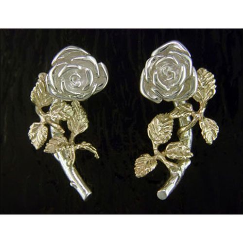 Rose Stem Earrings - Sterling Silver and 14K Gold  - SD-SGE785