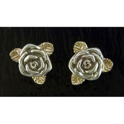 Rose Stud Earrings - Sterling Silver and 14K Gold  - SD-SGE780