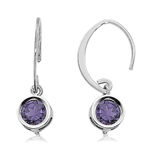 Round Amethyst Drop Earrings - Sterling Silver
