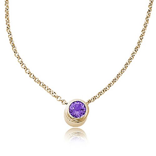 Round Amethyst Pendant - 14K Yellow Gold