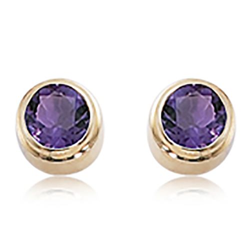 Round Amethyst Stud Earrings - 14K Yellow Gold