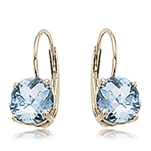 Round Aqua Earrings - 14K Yellow Gold