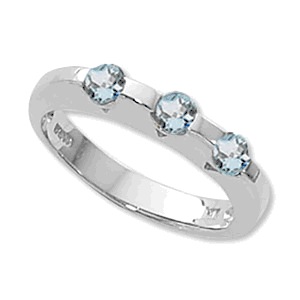 Round Aquamarine Ring - Sterling Silver Size 7