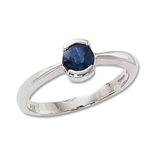 Round Blue Sapphire Ring - 14K White Gold Size 7