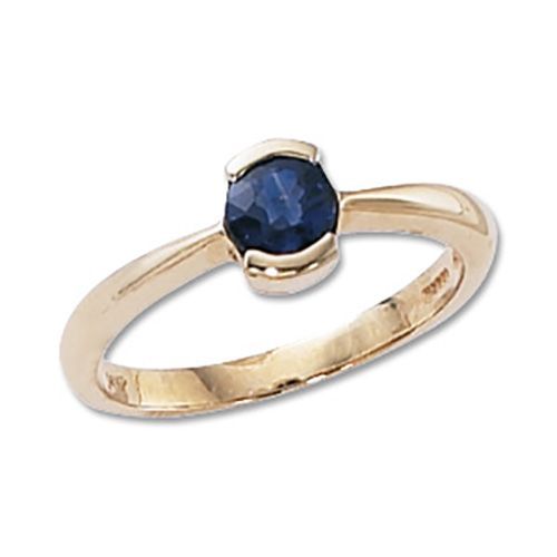 Round Blue Sapphire Ring - 14K Yellow Gold Size 7