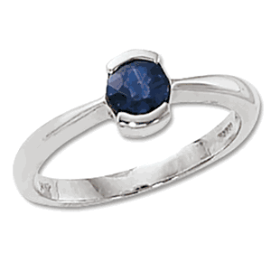 Round Blue Sapphire Ring - Sterling Silver Size 7
