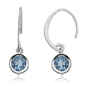 Round Blue Topaz Drop Earrings - Sterling Silver