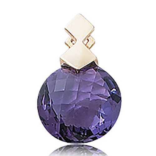 Round Briolette Amethyst Pendant - 14K Yellow Gold