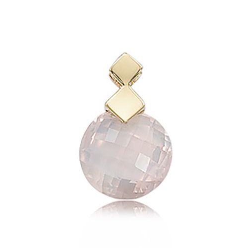 Round Briolette Rose Quartz Pendant - 14K Yellow Gold