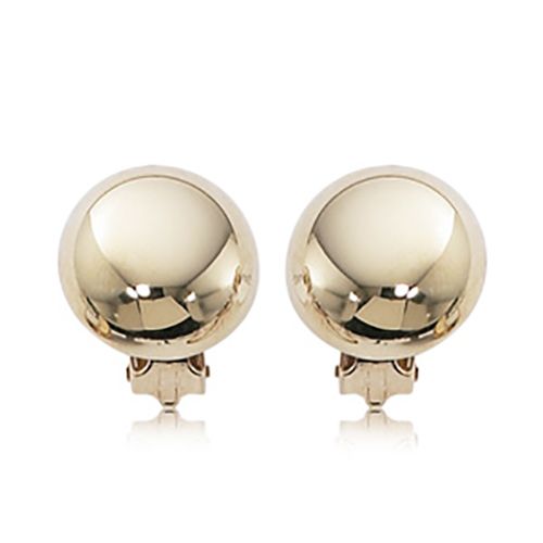 Round Button with Non Pierced Clip Stud Earrings - 14K Yellow Gold