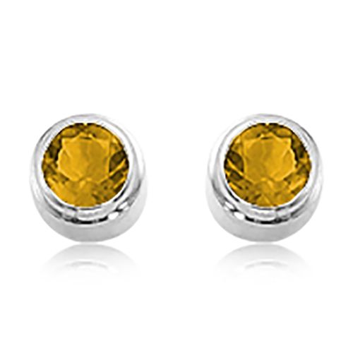 Round Citrine Earrings - 14K White Gold