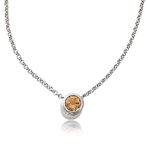 Round Citrine Pendant - 14K White Gold