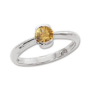 Round Citrine Ring - 14K White Gold Size 7 - 70337CIWG