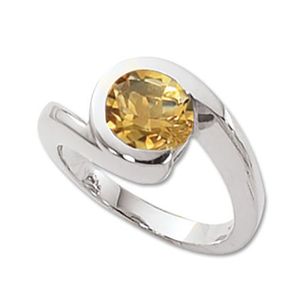 Round Citrine Ring - 14K White Gold Size 7 - 70420CIWG