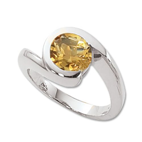 Round Citrine Ring - 14K White Gold Size 7 - 70420CIWG